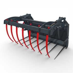 Furca crocodil siloz montata pe miniincarcator skid steer pentru manipulare fan si masa verde